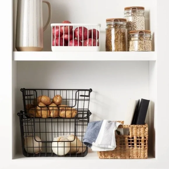 Hearth & Hand Magnolia Large Stacking Wire Storage Basket Matte Black